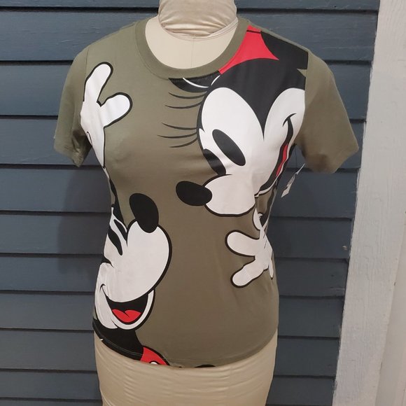 Disney Mickey Mouse T-shirt Olive Green Size XS - Picture 3 of 8